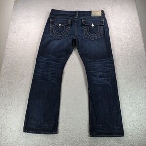 VTG True Religion Jeans Mens 40x33 Blue Ricky Distressed Stitch Flap Y2K USA